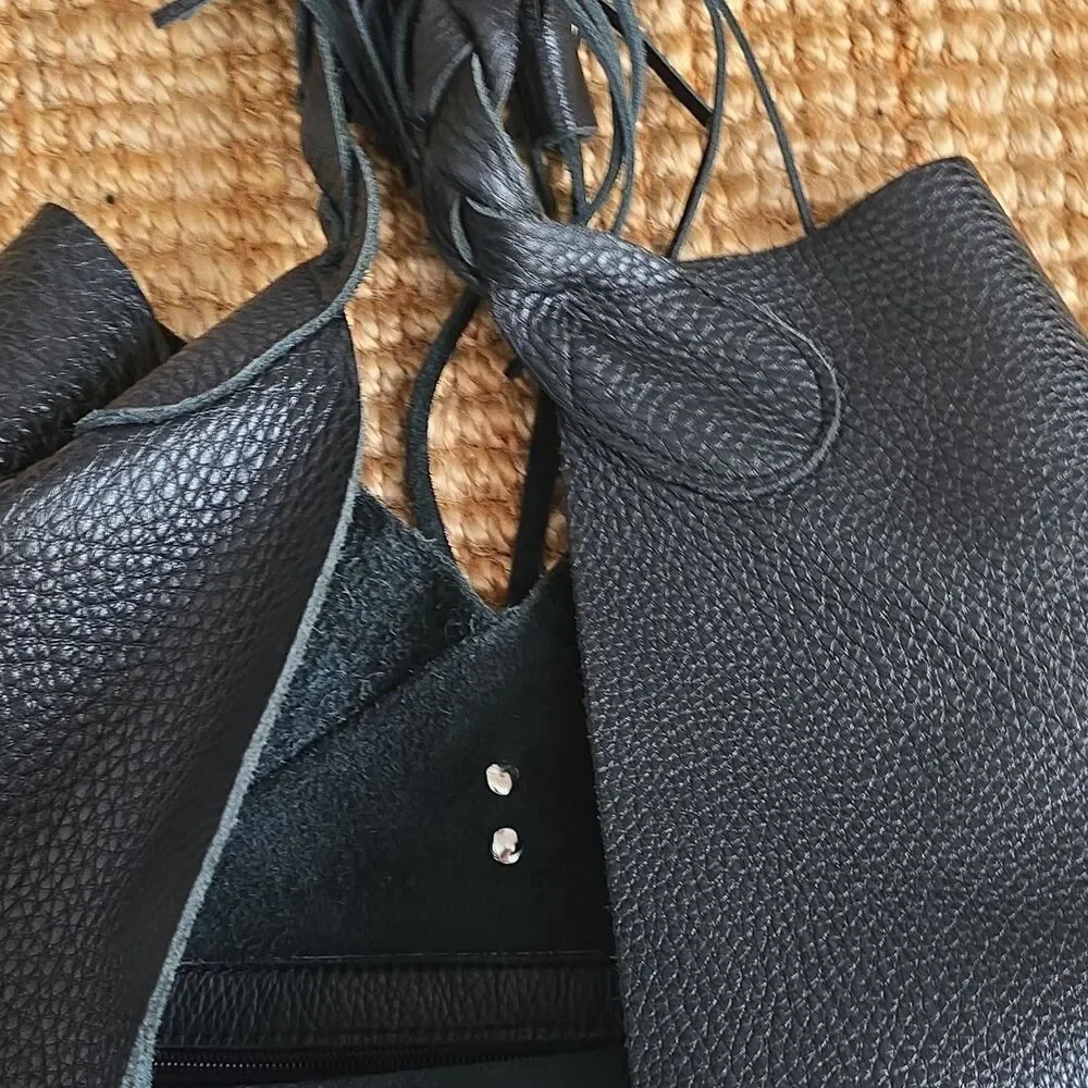 Urban Artisan Black Pebbled Hobo Bag Tassel Accent Magnetic Closure Large